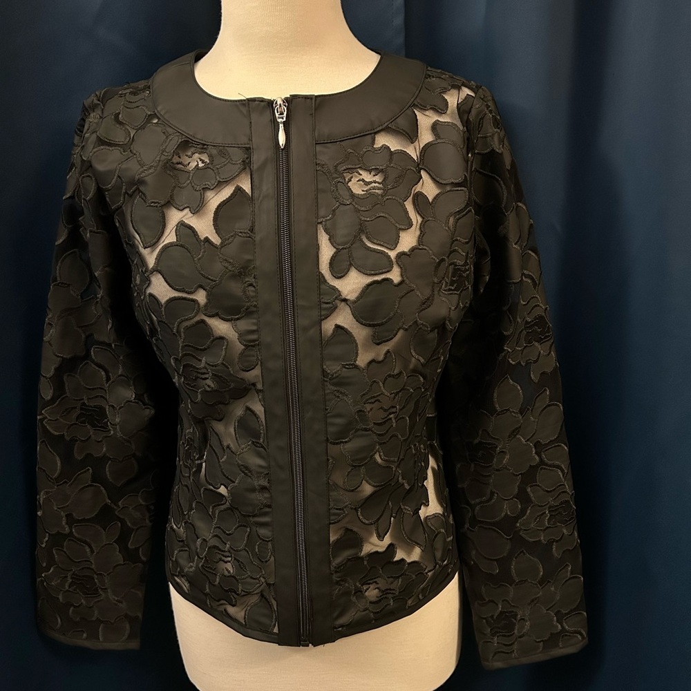 Colleen Lopez Black Floral See Through Jacket